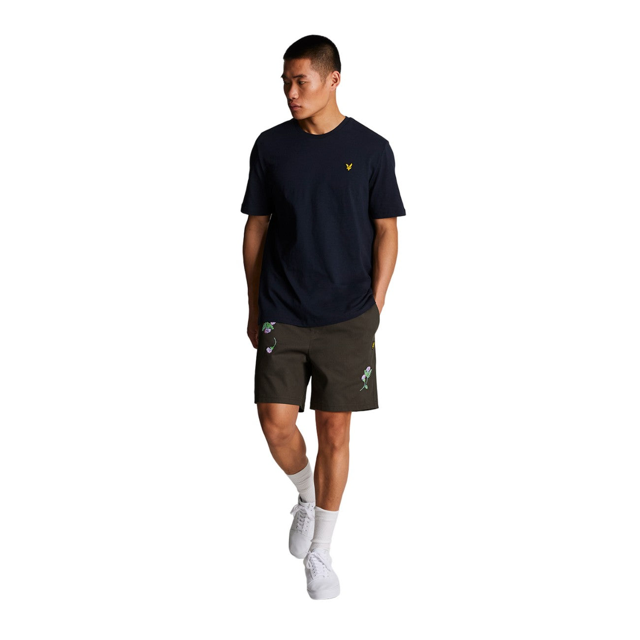 Gunmetal - Side - Lyle & Scott Mens Thistle Club Thistle Embroidered Shorts