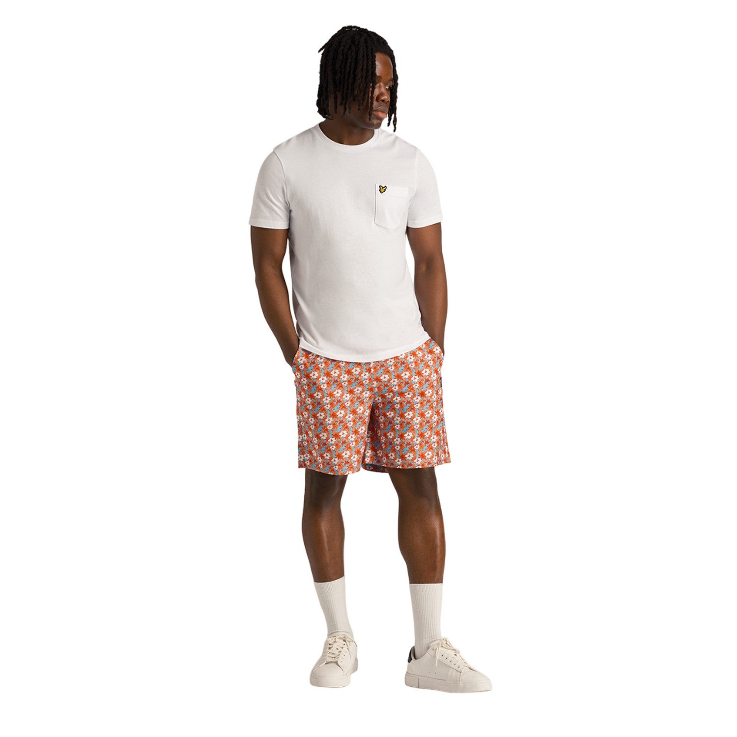 Tangerine Tango - Side - Lyle & Scott Mens Resort Floral Casual Shorts