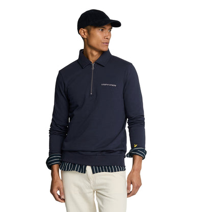 Dark Navy-Cove - Front - Lyle & Scott Mens Embroidered Quarter Zip Jumper