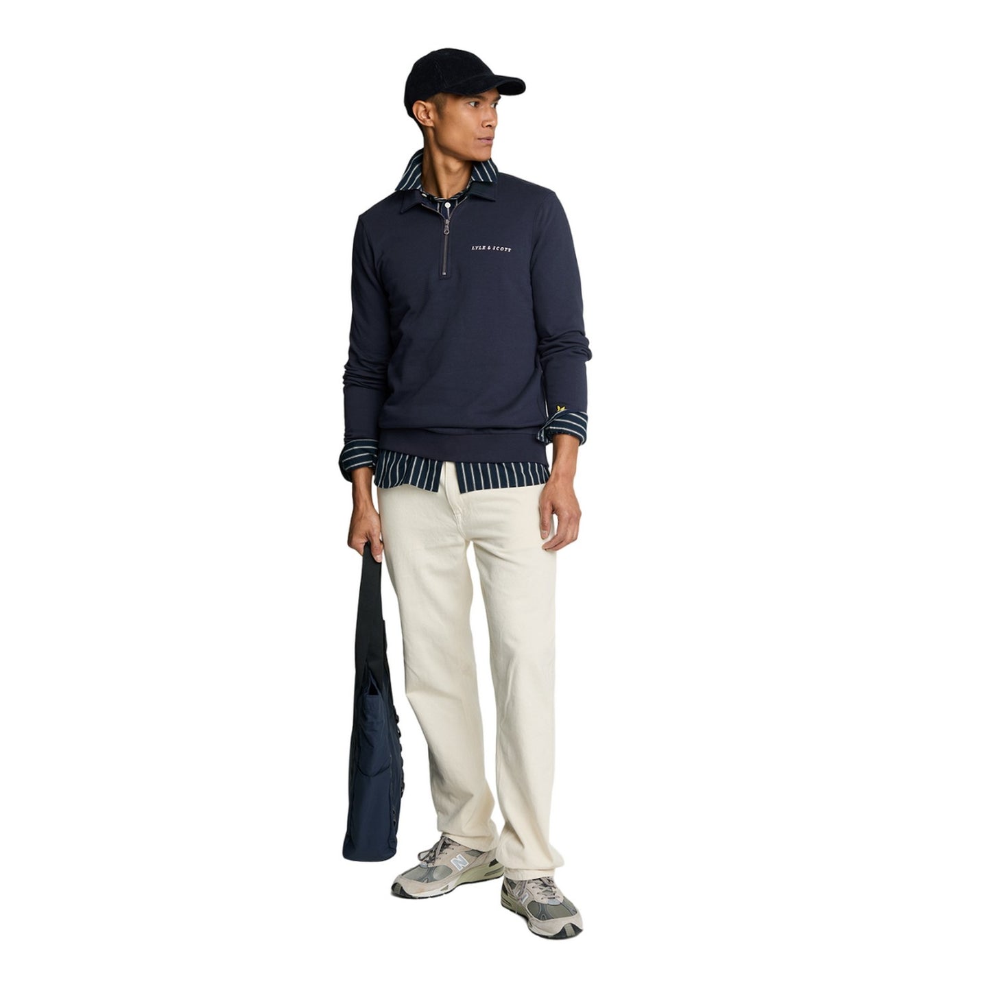 Dark Navy-Cove - Side - Lyle & Scott Mens Embroidered Quarter Zip Jumper