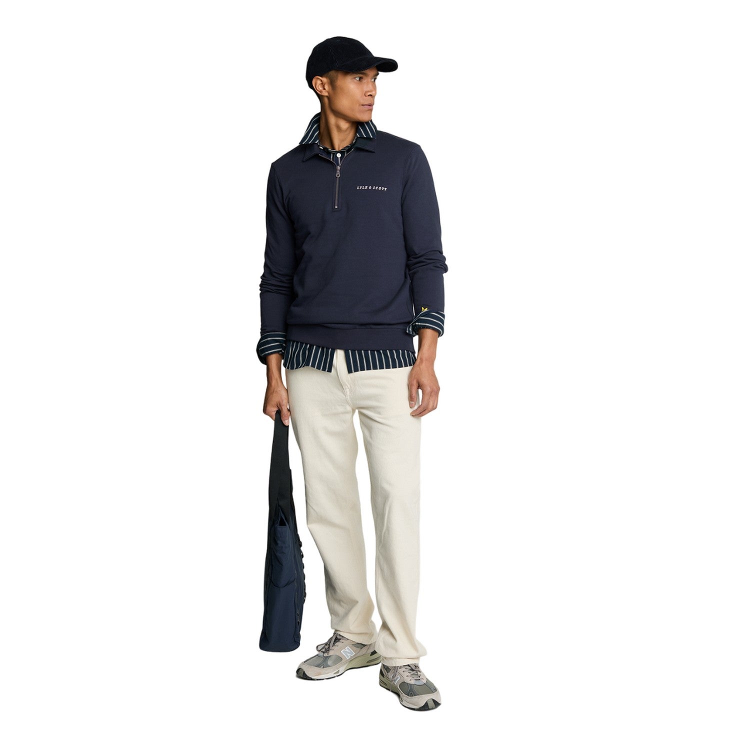Dark Navy-Cove - Side - Lyle & Scott Mens Embroidered Quarter Zip Jumper