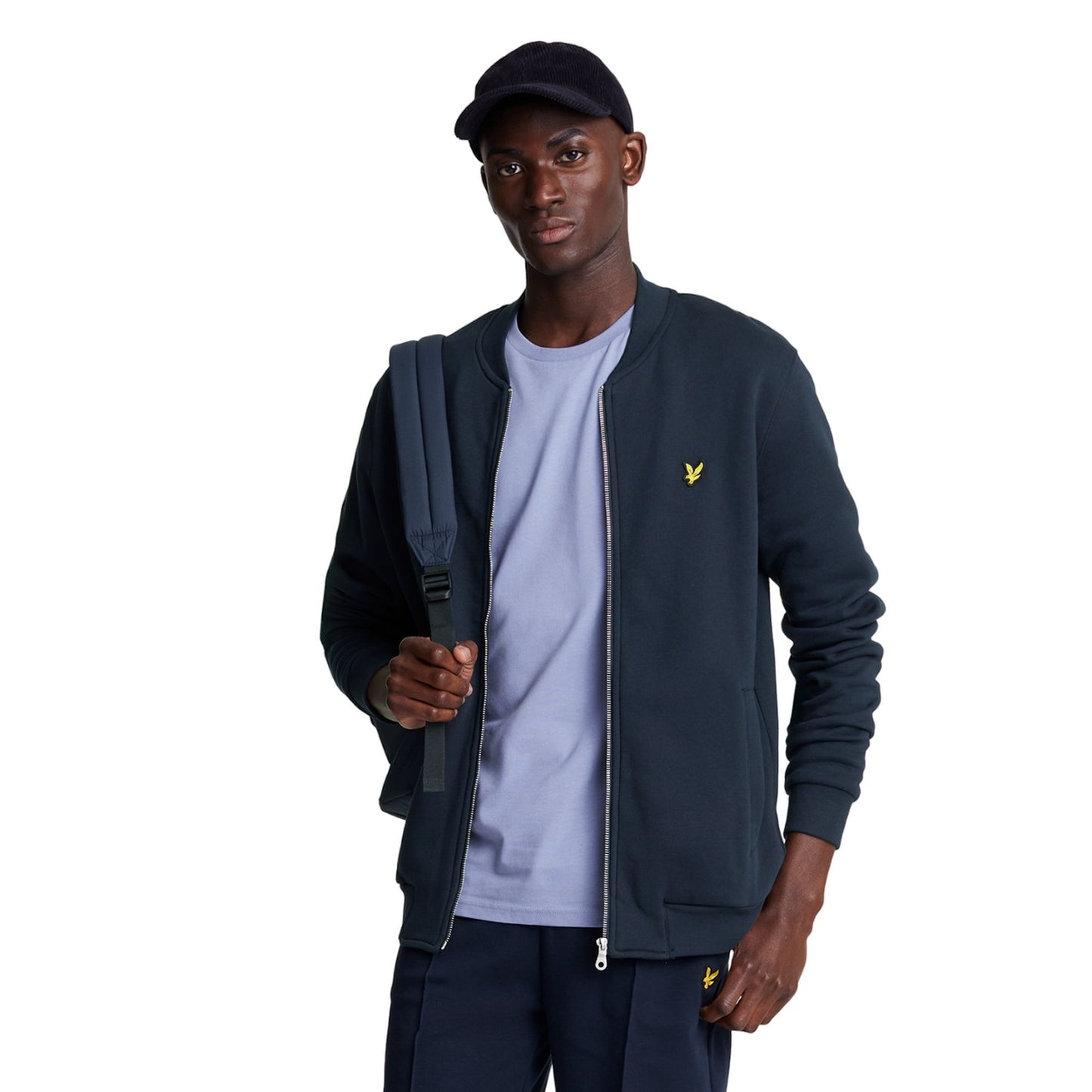 Dark Navy - Front - Lyle & Scott Mens Jersey Bomber Jacket