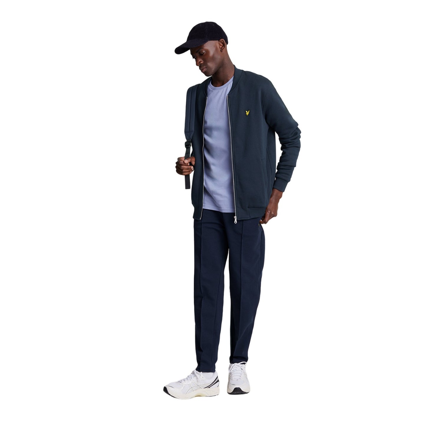 Dark Navy - Side - Lyle & Scott Mens Jersey Bomber Jacket
