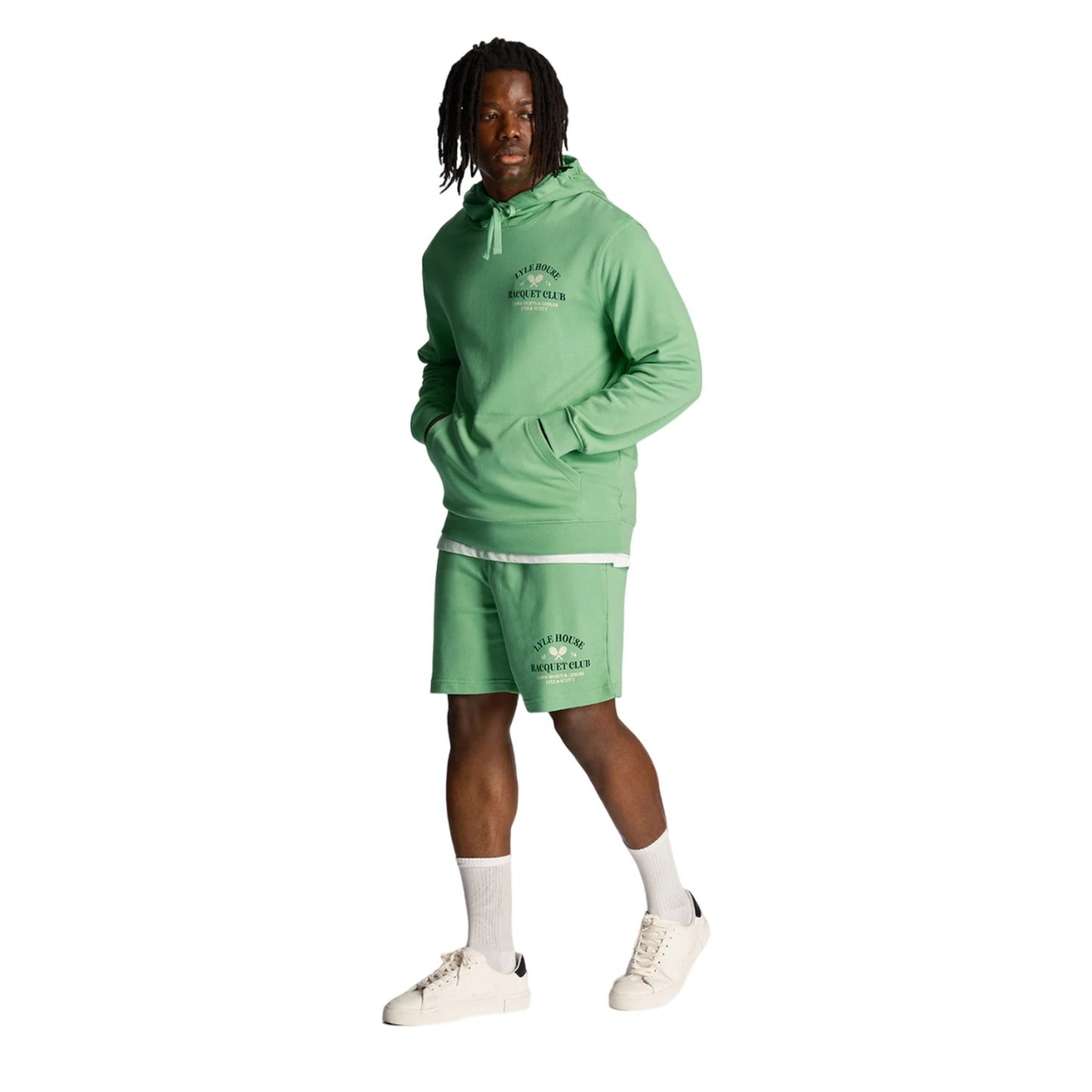 Lawn Green - Side - Lyle & Scott Mens Racquet Club Graphic Print Sweat Shorts