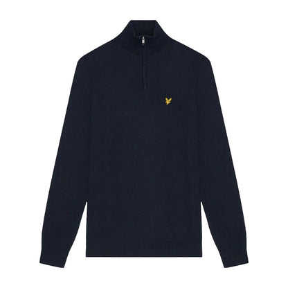 Dark Navy - Front - Lyle & Scott Mens Merino Wool Quarter Zip Golf Jumper