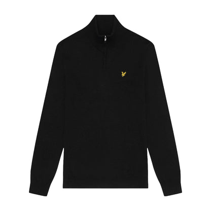 Jet Black - Front - Lyle & Scott Mens Merino Wool Quarter Zip Golf Jumper