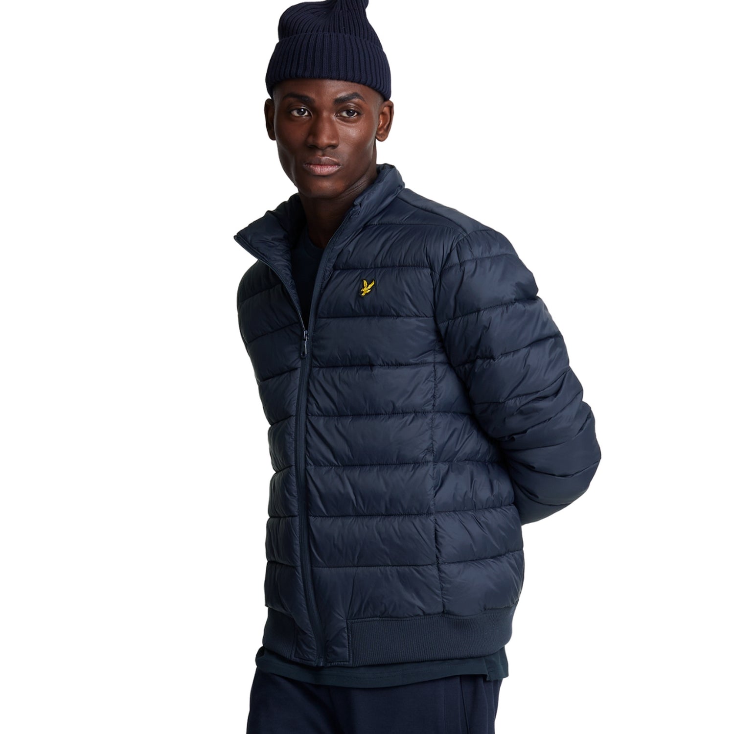 Dark Navy - Back - Lyle & Scott Mens Funnel Neck Padded Jacket