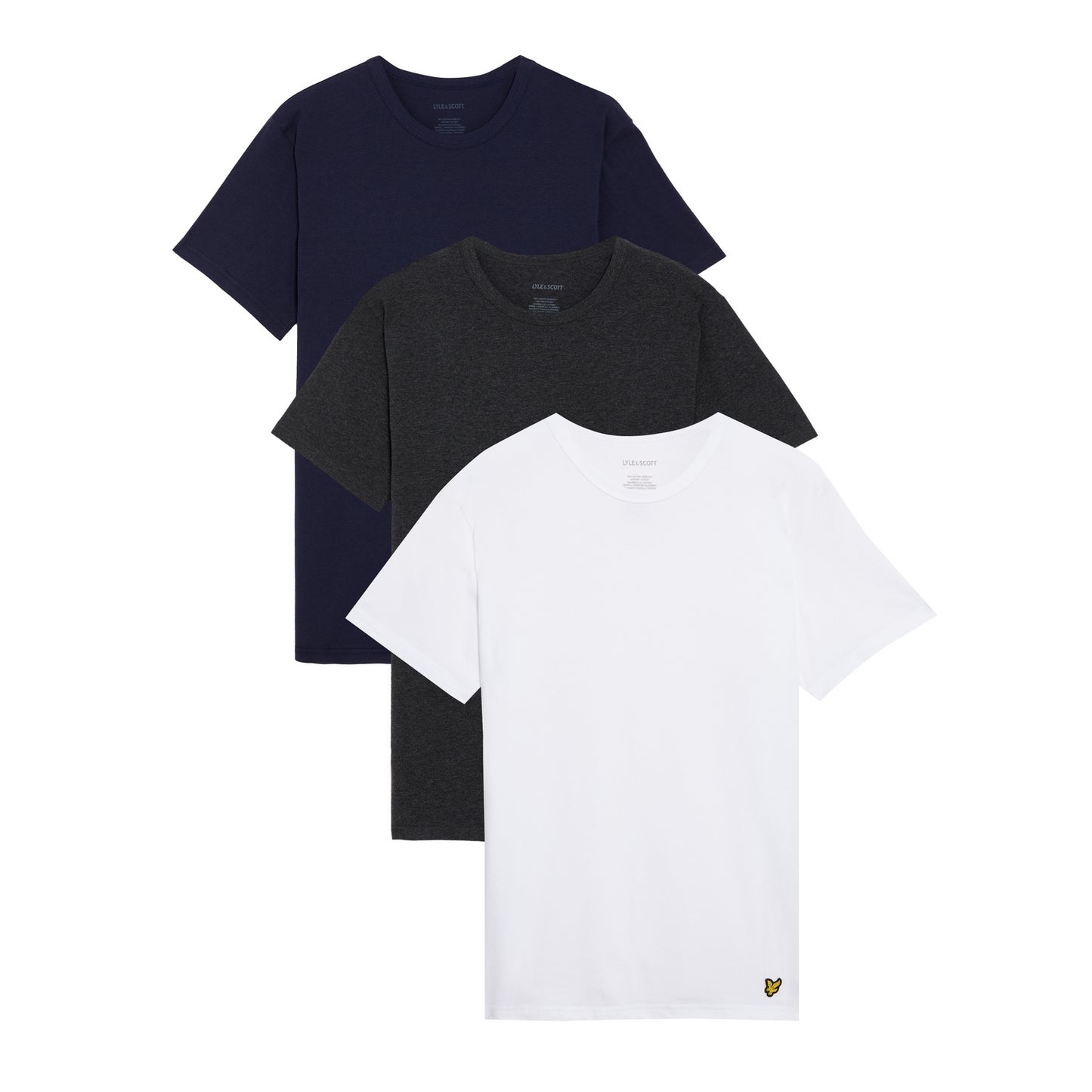 White-Charcoal Marl-Peacoat - Front - Lyle & Scott Mens Basic T-Shirt (Pack of 3)
