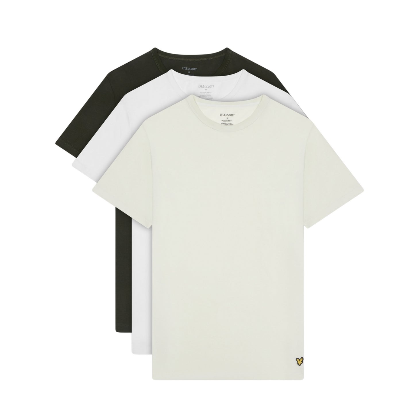 Mountain Moss-White-Lowland Blue - Front - Lyle & Scott Mens Basic T-Shirt (Pack of 3)