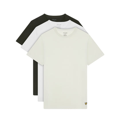 Mountain Moss-White-Lowland Blue - Front - Lyle & Scott Mens Basic T-Shirt (Pack of 3)