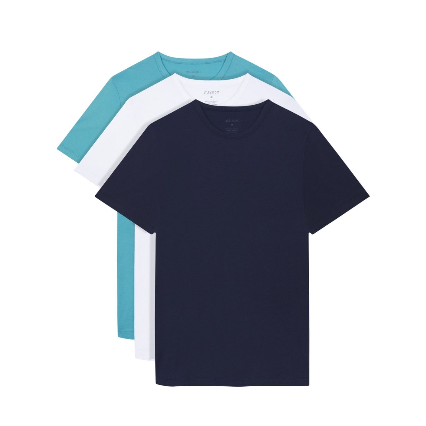 Alpine Sky-White-Apres Navy - Front - Lyle & Scott Mens Basic T-Shirt (Pack of 3)