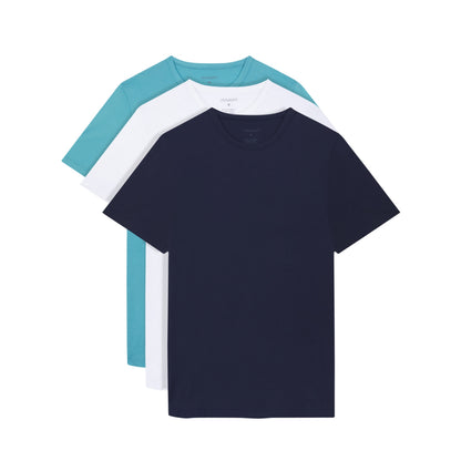Alpine Sky-White-Apres Navy - Front - Lyle & Scott Mens Basic T-Shirt (Pack of 3)