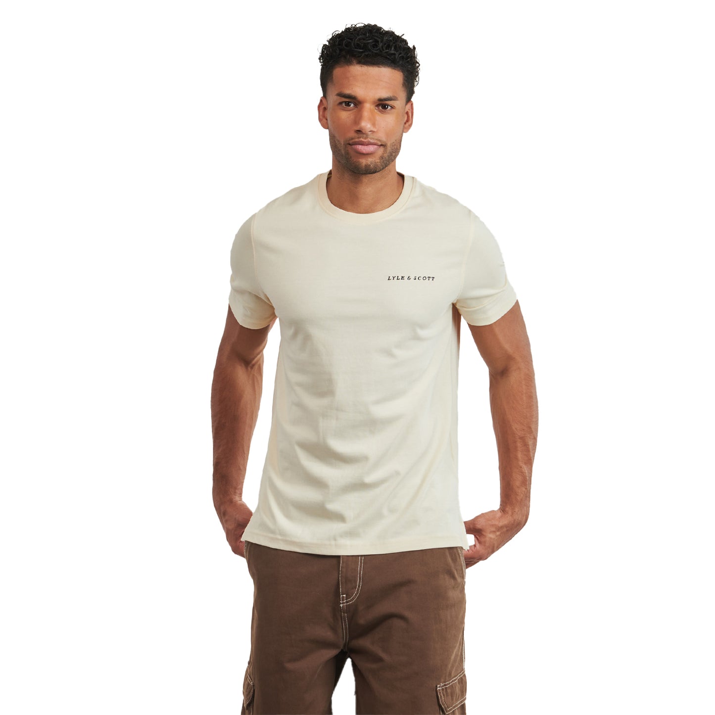 Beige - Side - Lyle & Scott Mens Script T-Shirt