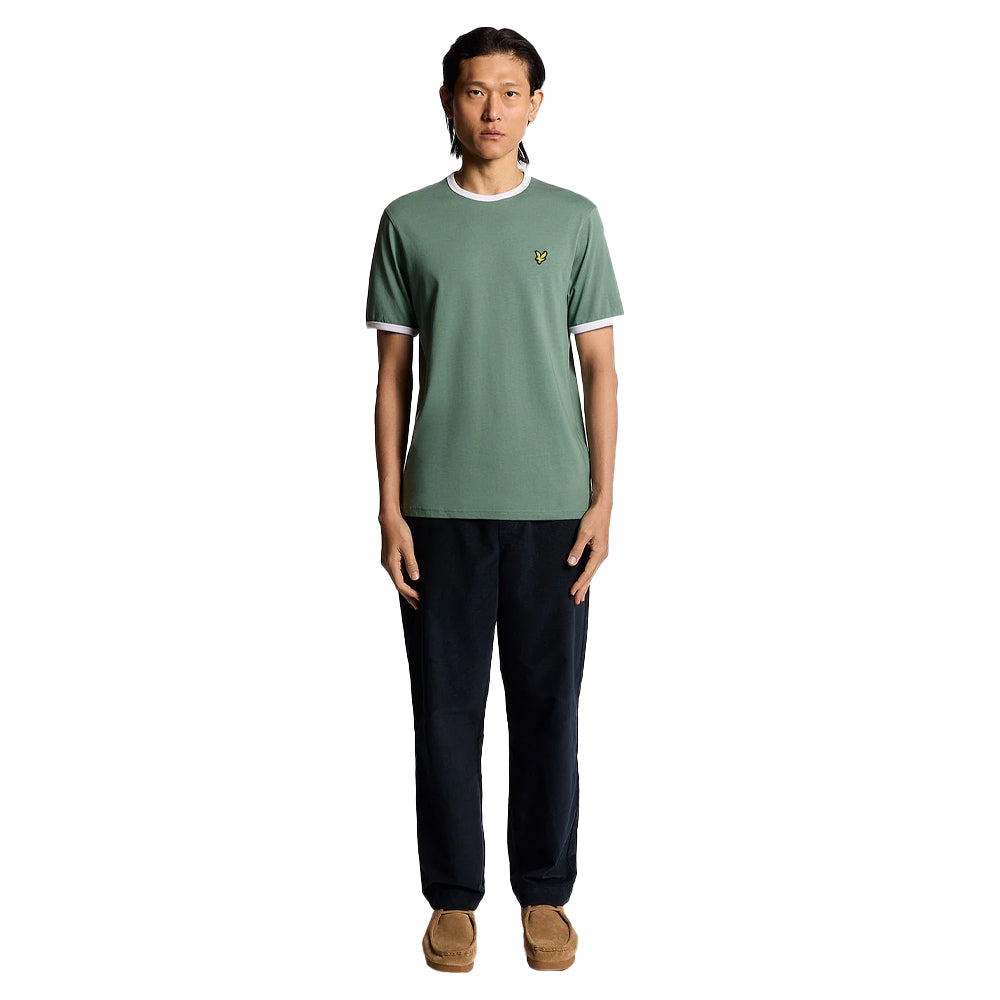 Agave Green-White - Side - Lyle & Scott Mens Ringer T-Shirt