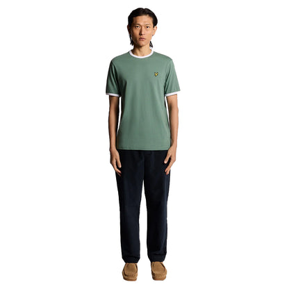 Agave Green-White - Side - Lyle & Scott Mens Ringer T-Shirt