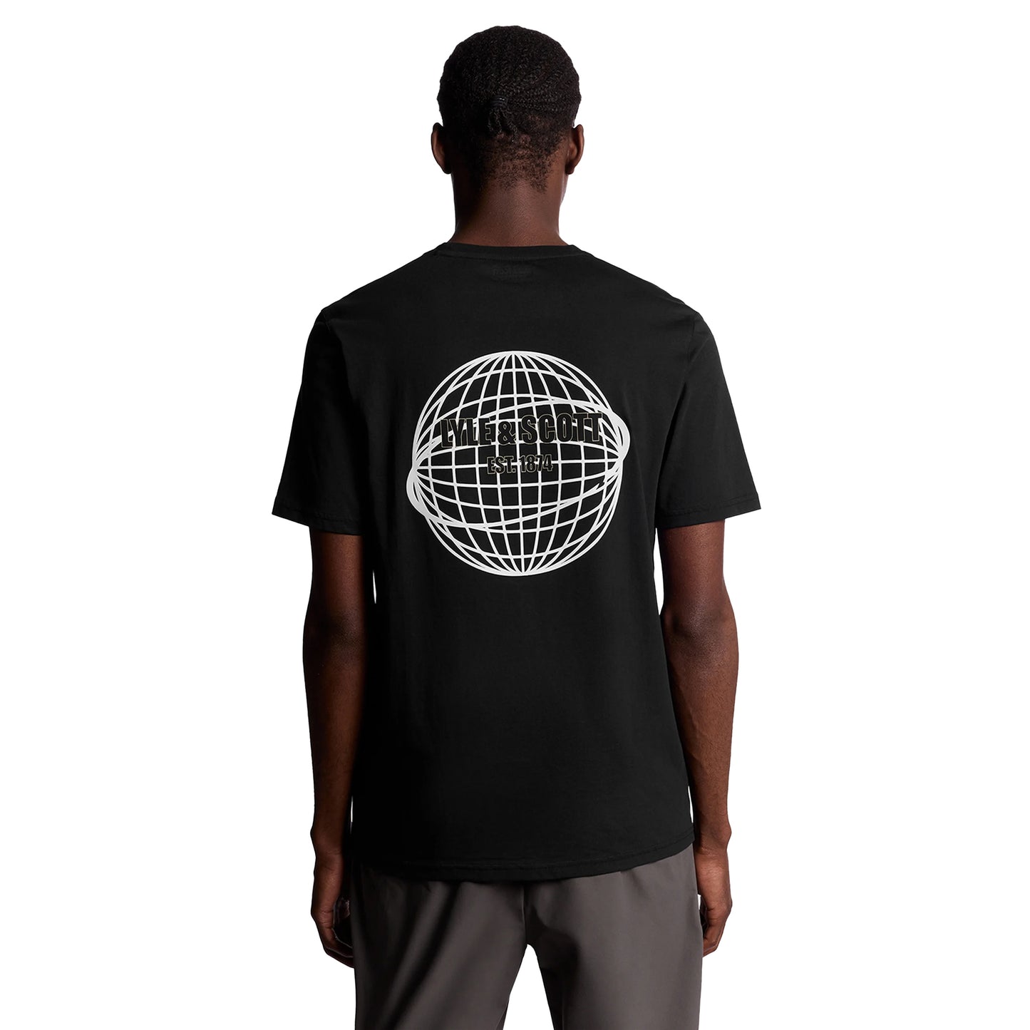 Jet Black - Back - Lyle & Scott Mens Geometric Globe Graphic T-Shirt