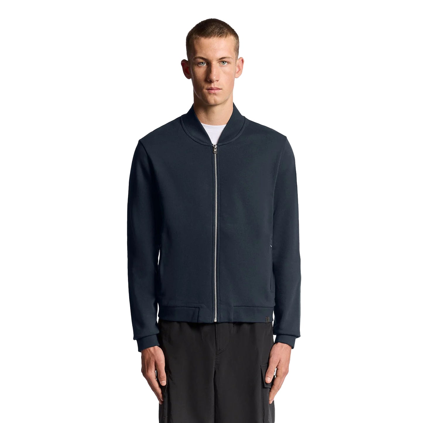 Dark Navy - Back - Lyle & Scott Mens Half Jersey Raglan Bomber Jacket