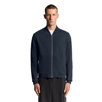 Dark Navy - Back - Lyle & Scott Mens Half Jersey Raglan Bomber Jacket