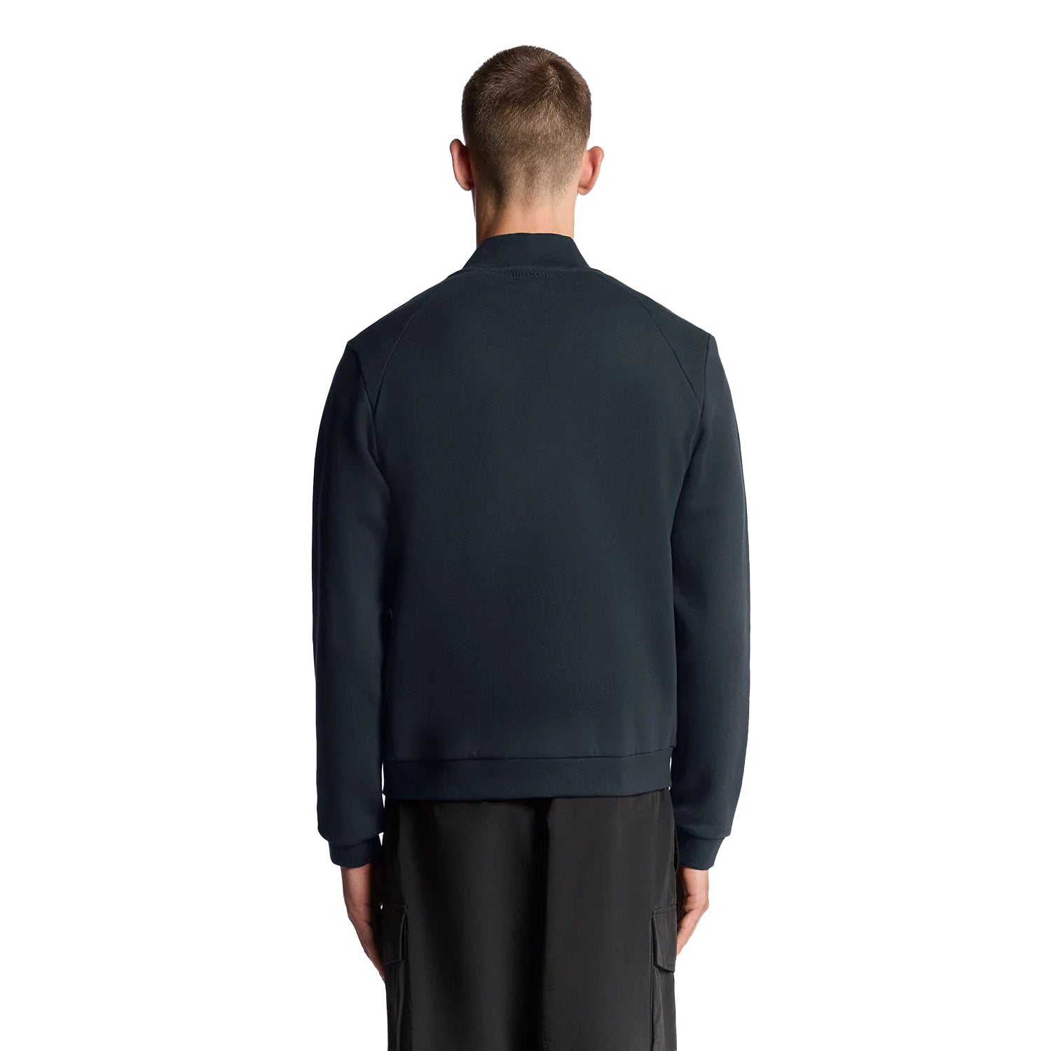 Dark Navy - Side - Lyle & Scott Mens Half Jersey Raglan Bomber Jacket