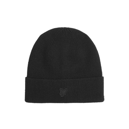 Jet Black - Front - Lyle & Scott Tonal Eagle Rib Knit Beanie