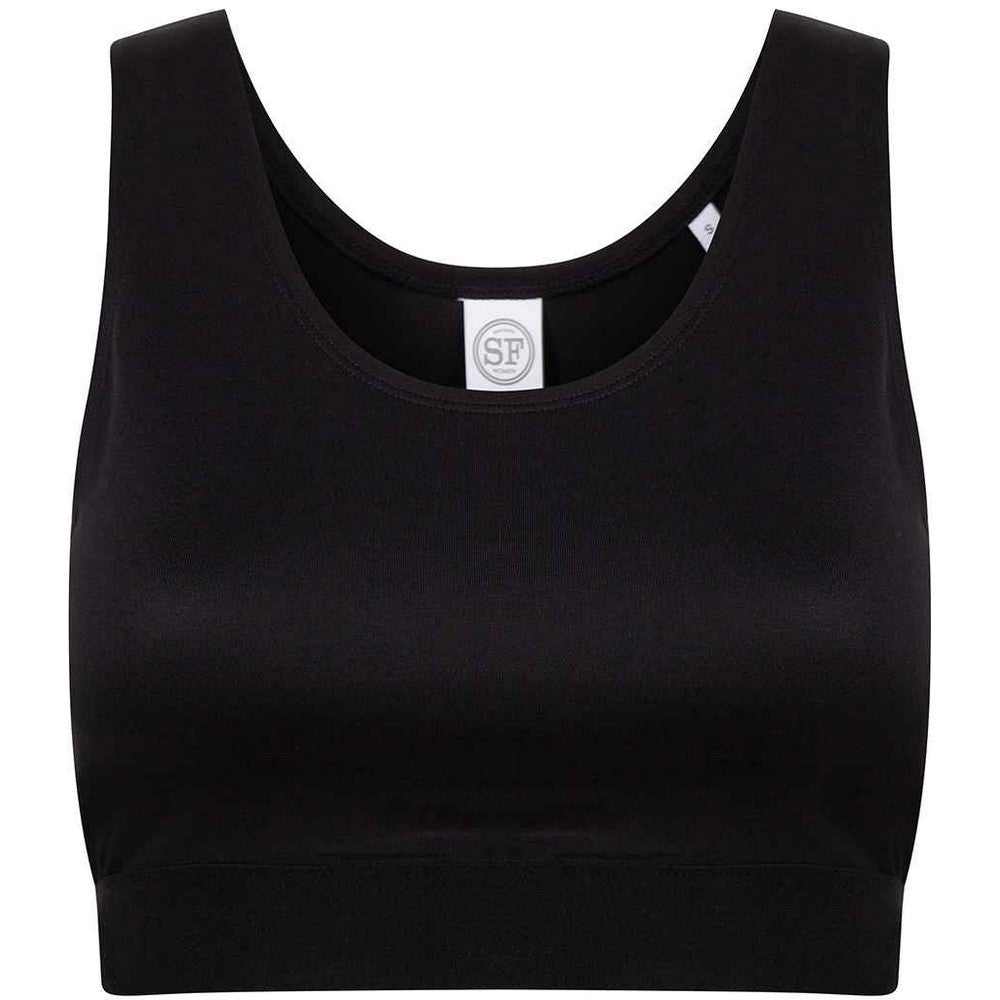 Black-Black - Front - Skinni Fit Womens-Ladies Fashion Crop Top