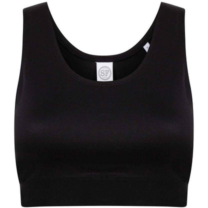 Black-Black - Front - Skinni Fit Womens-Ladies Fashion Crop Top