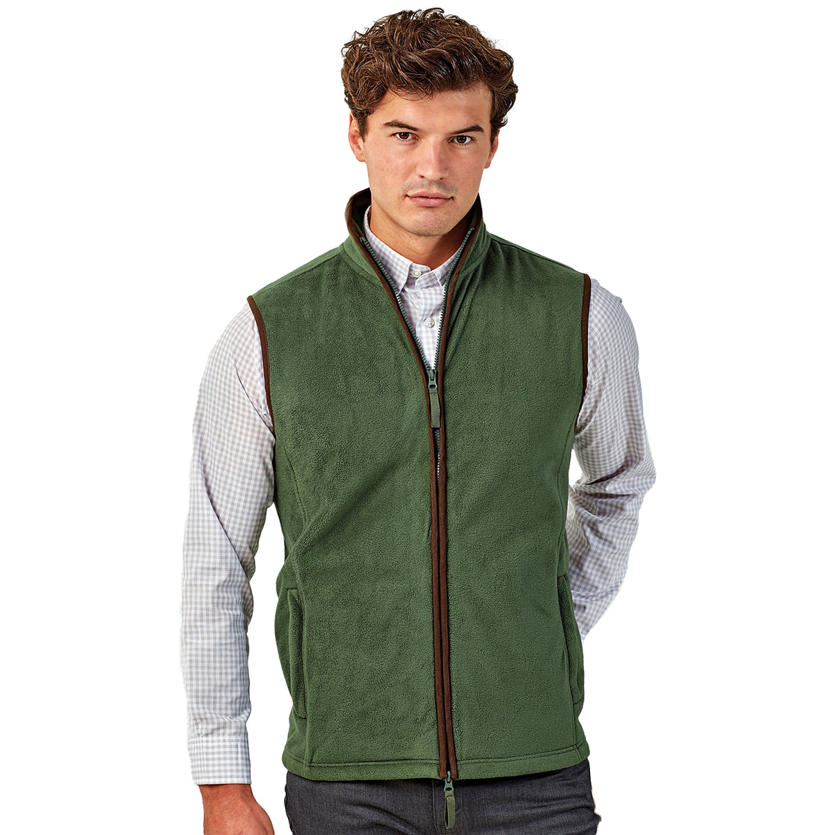 Moss Green-Brown - Back - Premier Mens Artisan Fleece Gilet
