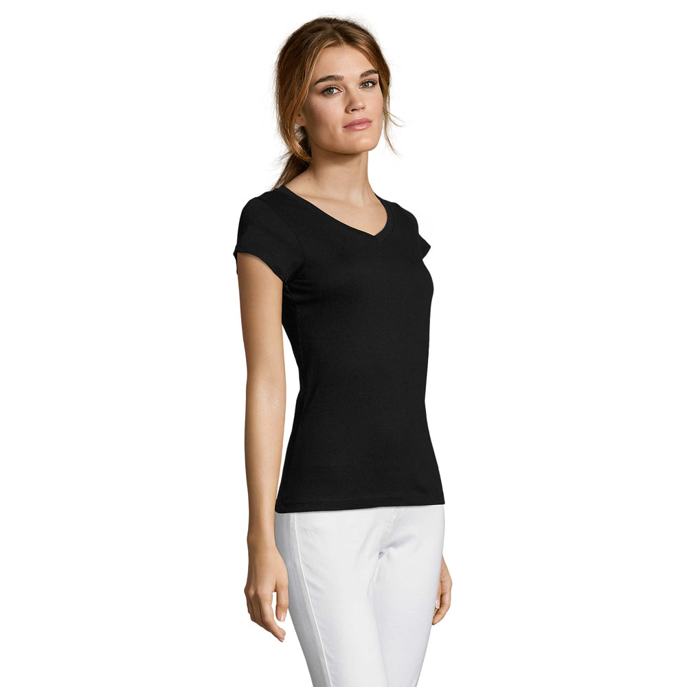 Deep Black - Side - SOLS Womens-Ladies Moon V Neck T-Shirt