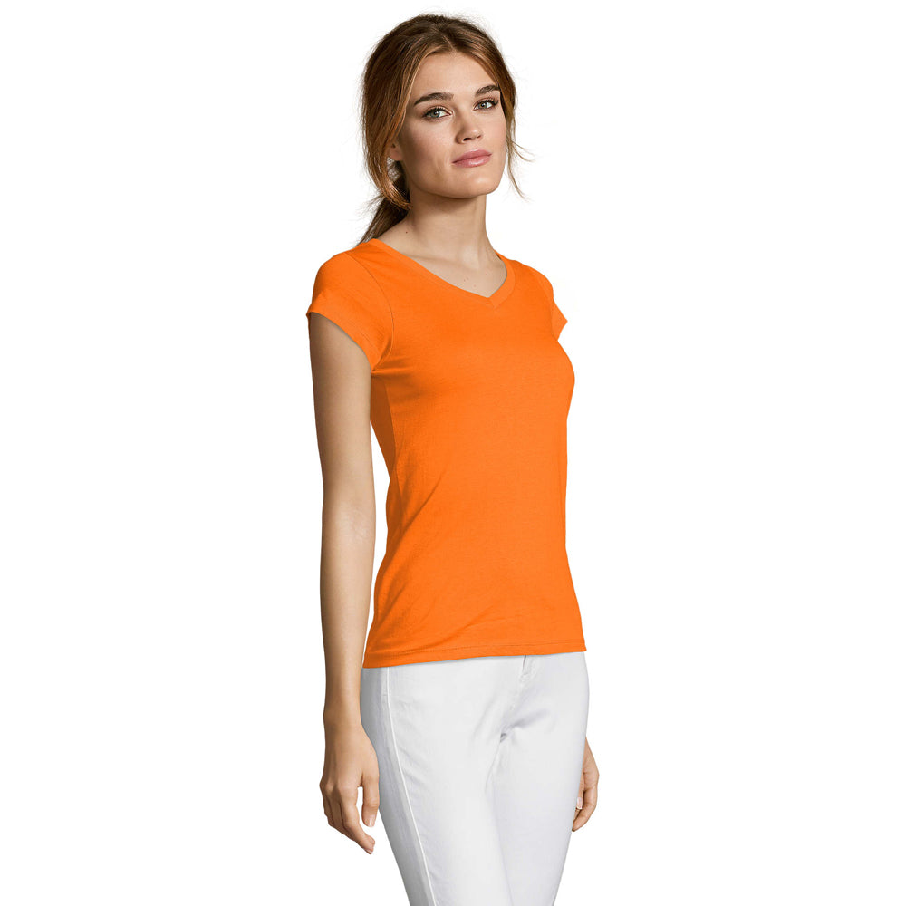 Orange - Side - SOLS Womens-Ladies Moon V Neck T-Shirt