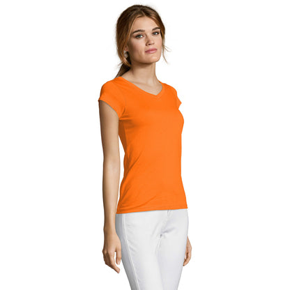 Orange - Side - SOLS Womens-Ladies Moon V Neck T-Shirt