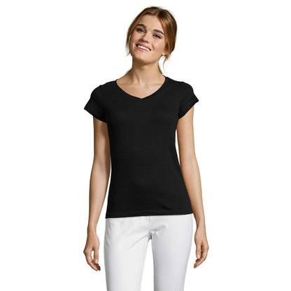 Deep Black - Front - SOLS Womens-Ladies Moon V Neck T-Shirt