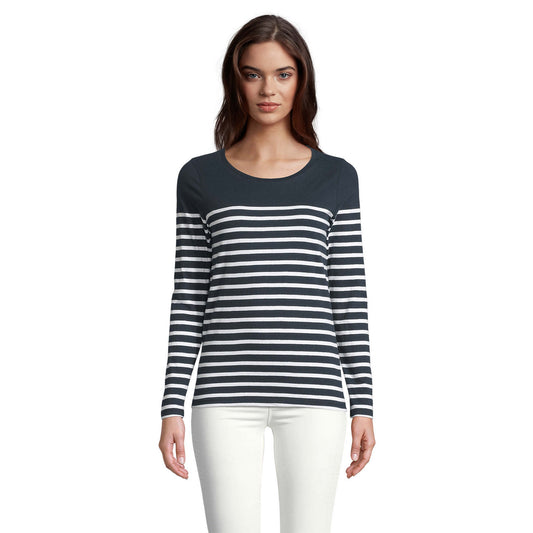 French Navy - Front - SOLS Womens-Ladies Matelot Striped Long-Sleeved T-Shirt