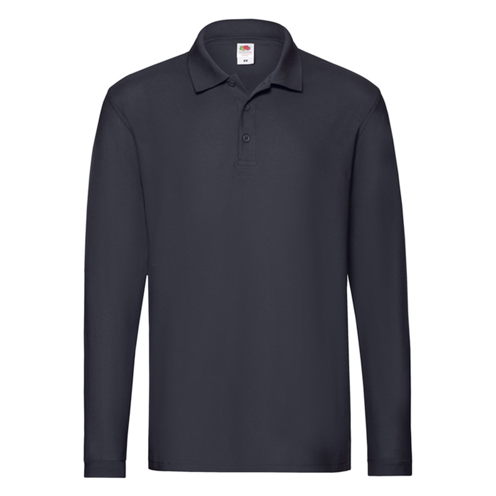 Deep Navy - Front - Fruit of the Loom Mens Premium Long-Sleeved Polo Shirt