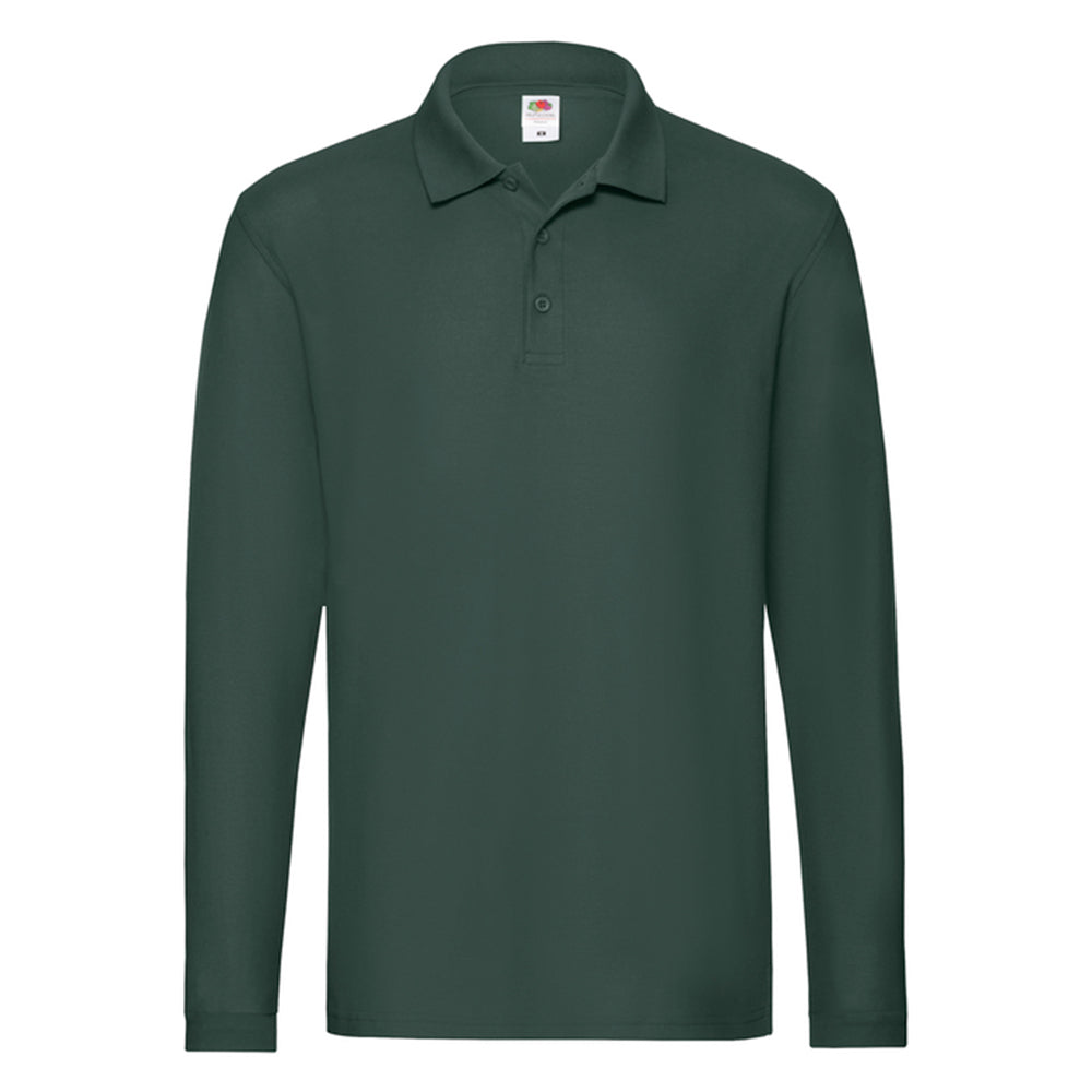 Forest Green - Front - Fruit of the Loom Mens Premium Long-Sleeved Polo Shirt