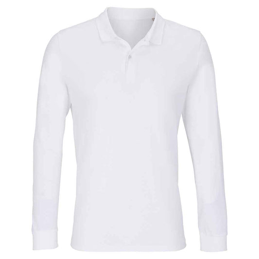 White - Front - SOLS Unisex Adult Planet Long-Sleeved Polo Shirt