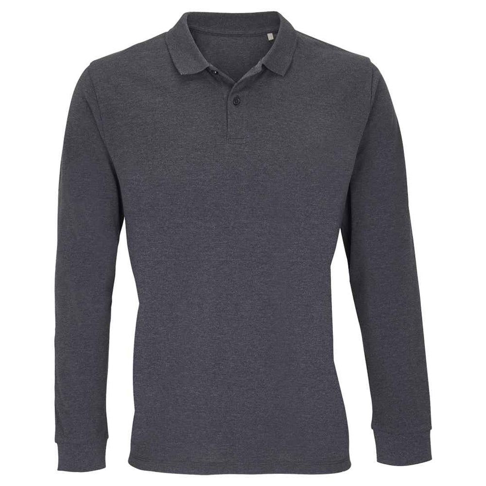 Charcoal Melange - Front - SOLS Unisex Adult Planet Long-Sleeved Polo Shirt