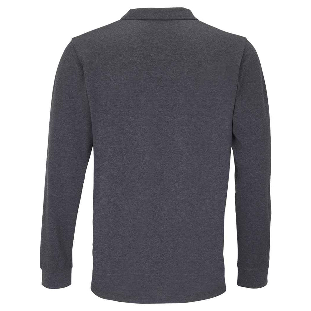 Charcoal Melange - Back - SOLS Unisex Adult Planet Long-Sleeved Polo Shirt