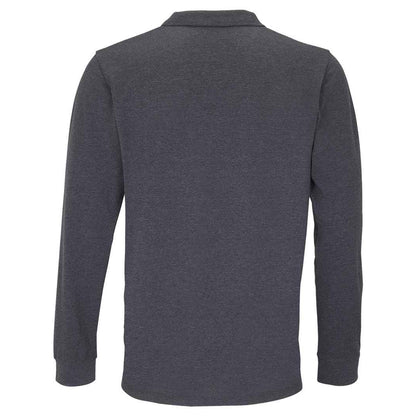 Charcoal Melange - Back - SOLS Unisex Adult Planet Long-Sleeved Polo Shirt