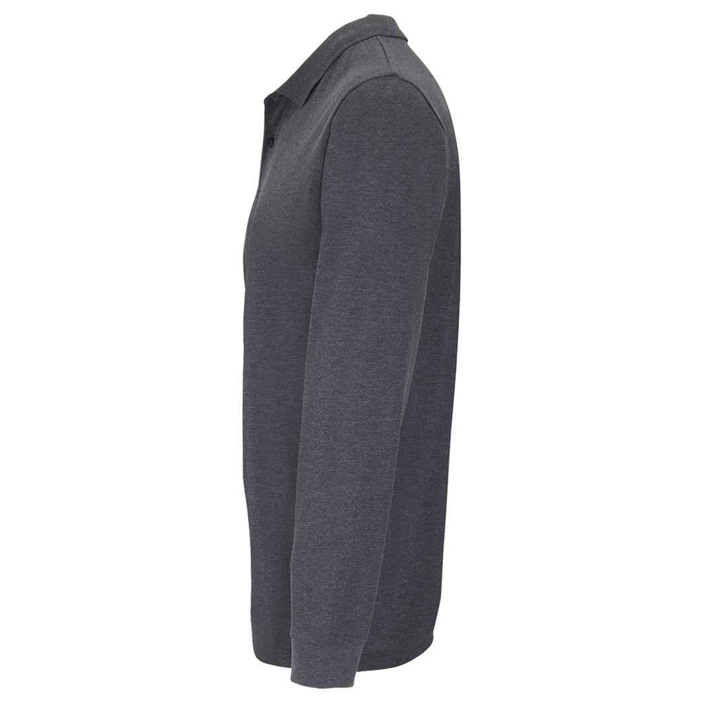 Charcoal Melange - Side - SOLS Unisex Adult Planet Long-Sleeved Polo Shirt