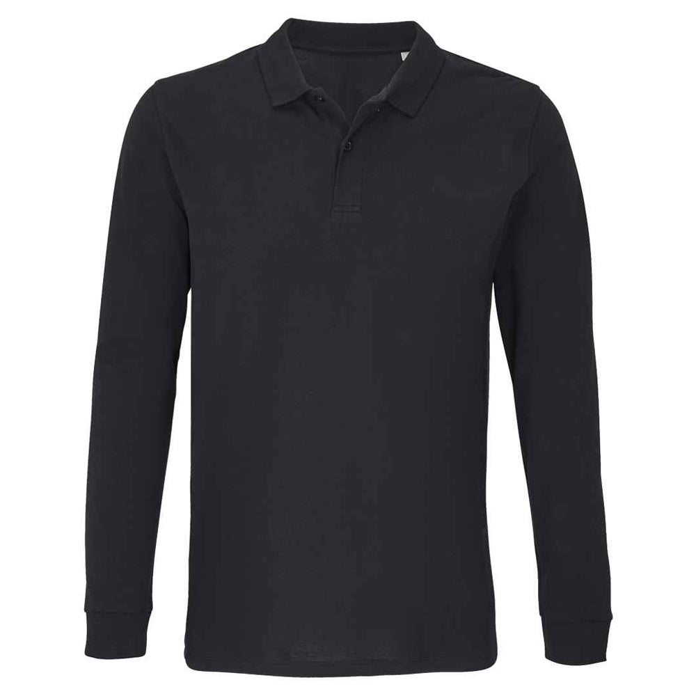 Black - Front - SOLS Unisex Adult Planet Long-Sleeved Polo Shirt