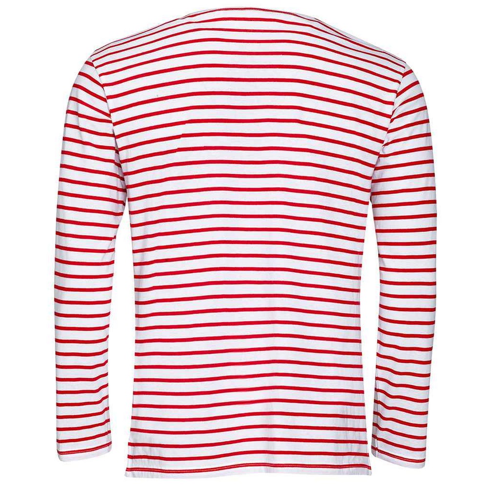 White-Red - Back - SOLS Mens Marine Striped Long-Sleeved T-Shirt