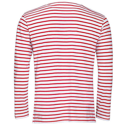 White-Red - Back - SOLS Mens Marine Striped Long-Sleeved T-Shirt