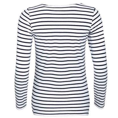 White-Navy - Back - SOLS Womens-Ladies Marine Striped Long-Sleeved T-Shirt
