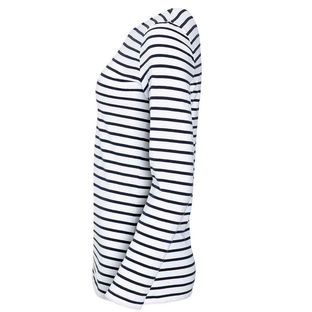 White-Navy - Side - SOLS Womens-Ladies Marine Striped Long-Sleeved T-Shirt