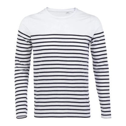 White-Navy - Front - SOLS Mens Matelot Striped Long-Sleeved T-Shirt