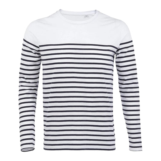 White-Navy - Front - SOLS Mens Matelot Striped Long-Sleeved T-Shirt