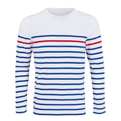 White-Royal Blue-Red - Front - SOLS Mens Matelot Striped Long-Sleeved T-Shirt
