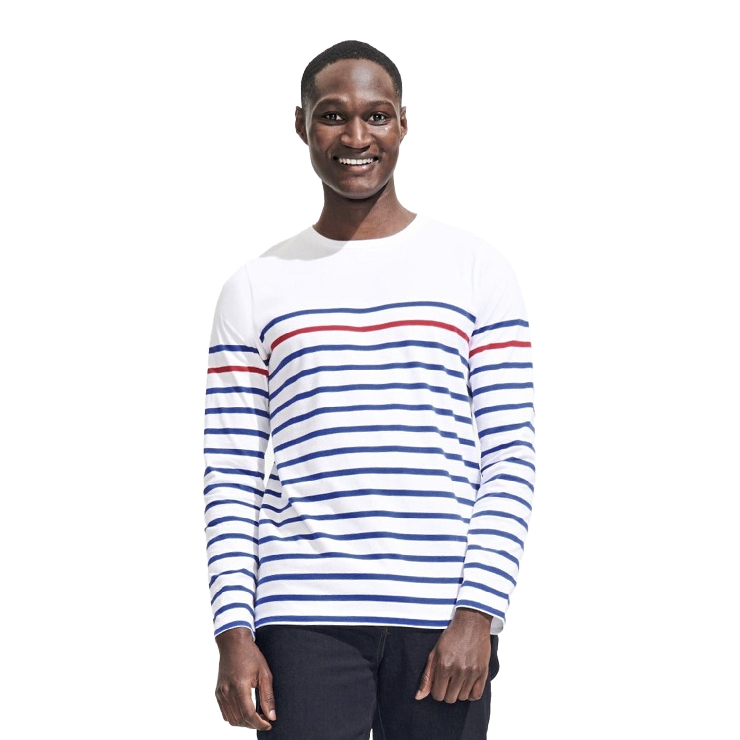 White-Royal Blue-Red - Back - SOLS Mens Matelot Striped Long-Sleeved T-Shirt