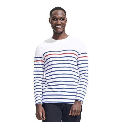 White-Royal Blue-Red - Back - SOLS Mens Matelot Striped Long-Sleeved T-Shirt