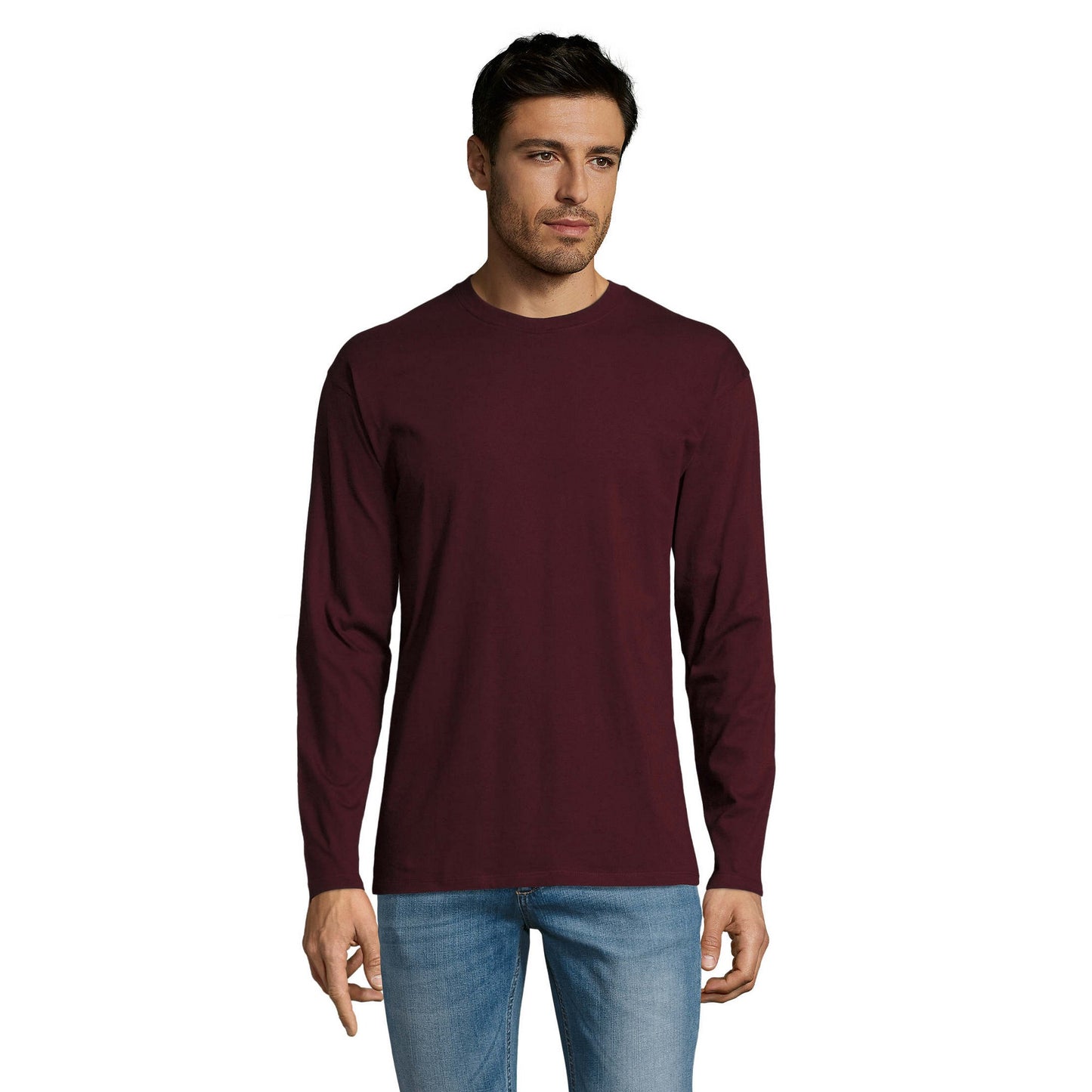 Oxblood - Front - SOLS Mens Monarch Long-Sleeved T-Shirt